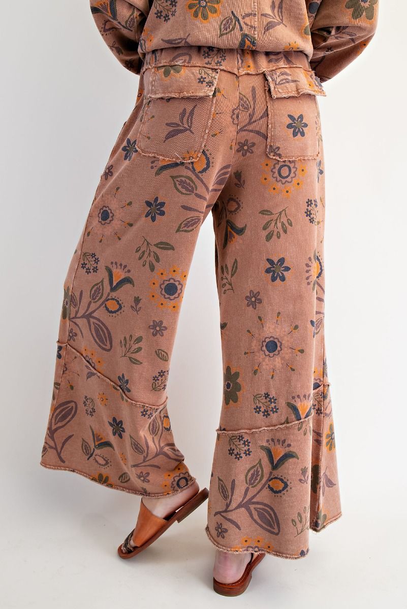 Floral Printed Washed Terry Knit Pants