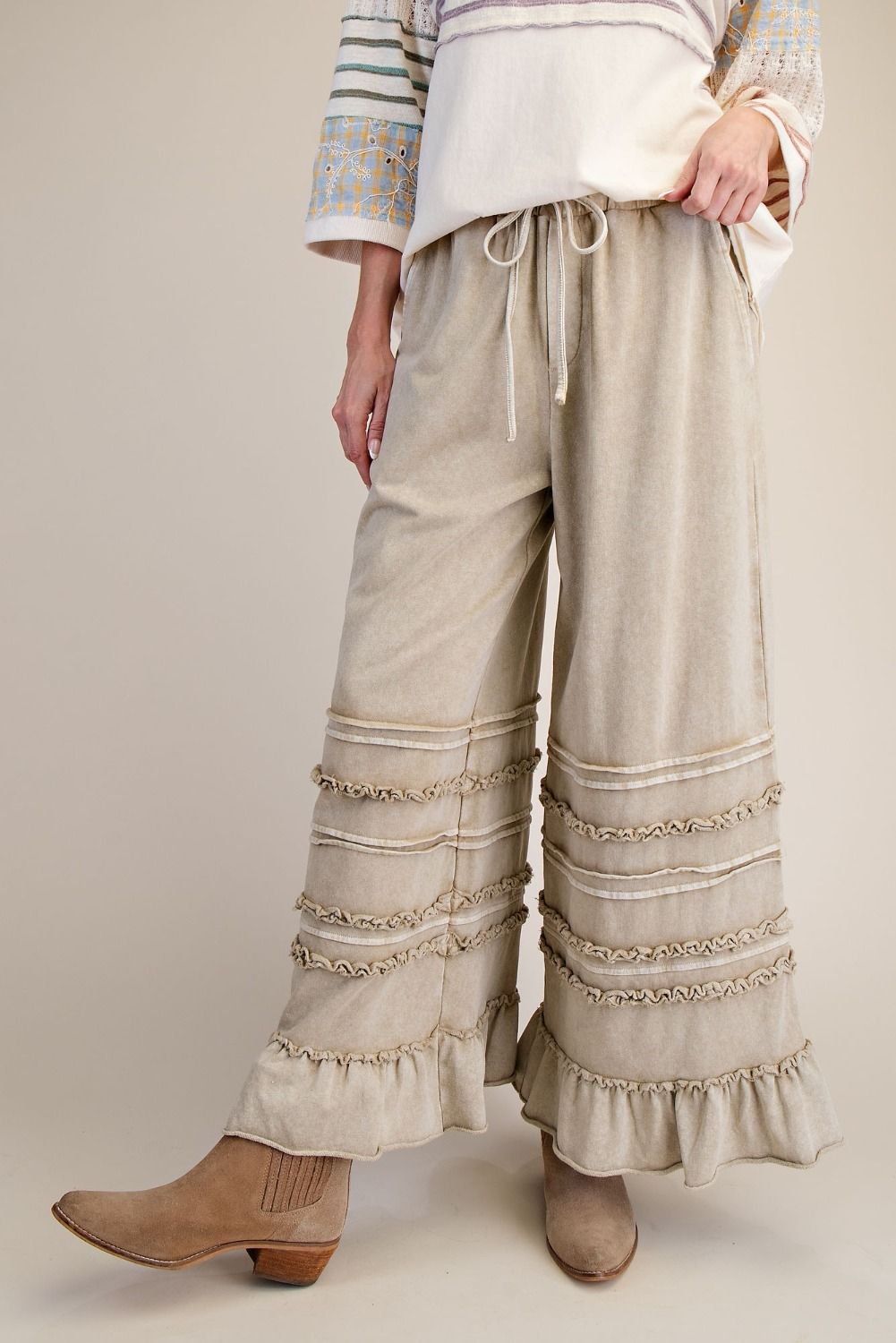 Cropped Washed Terry Pants