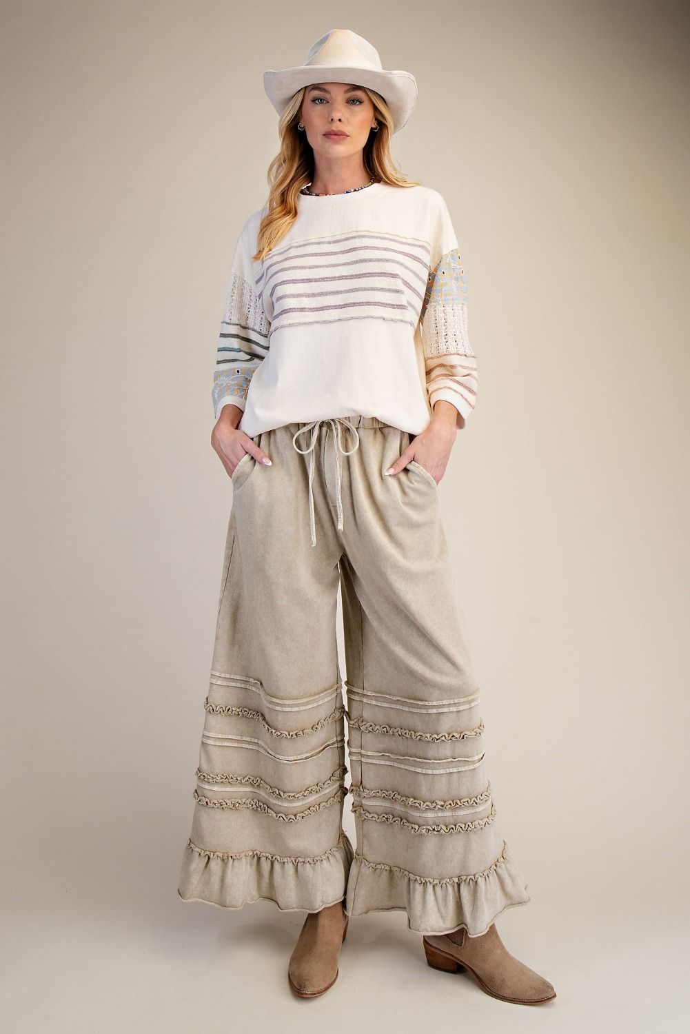Cropped Washed Terry Pants