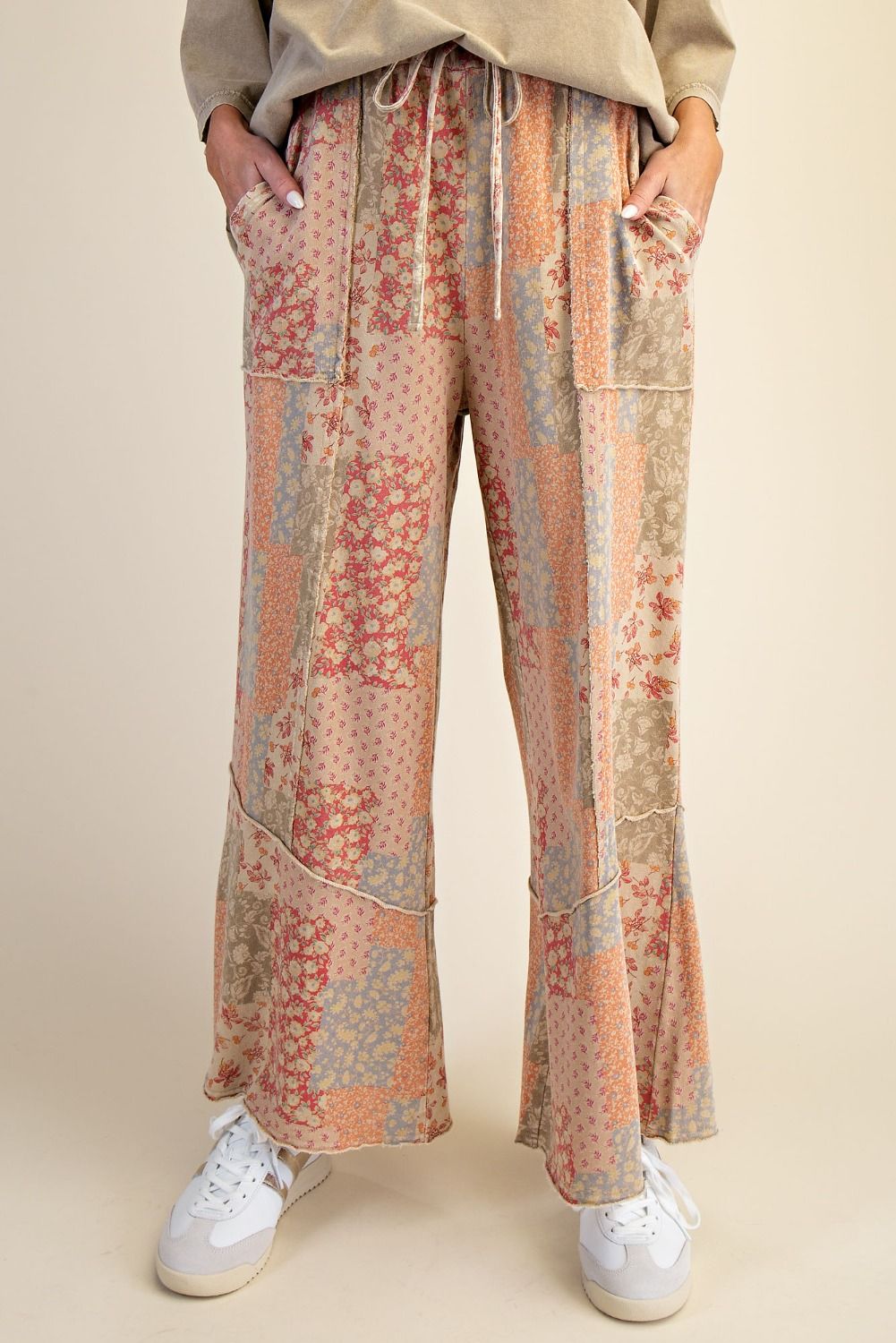 Patchwork Print Mineral Washed Terry Pants