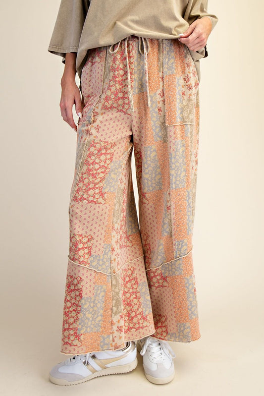 Patchwork Print Mineral Washed Terry Pants