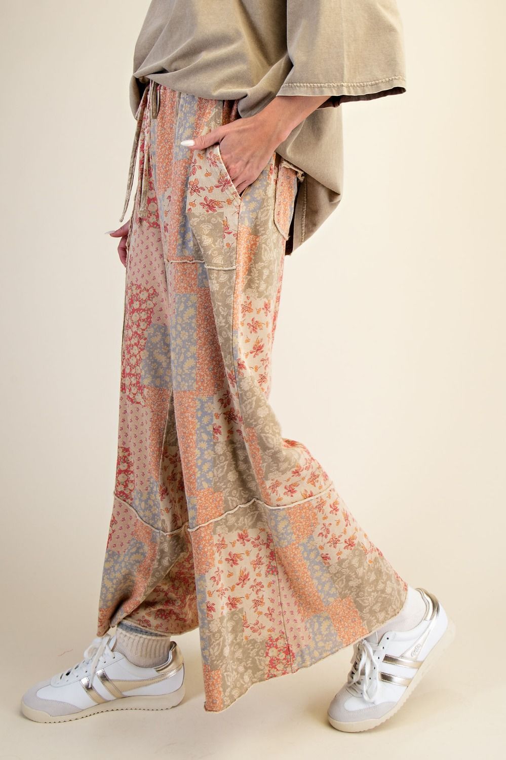 Patchwork Print Mineral Washed Terry Pants