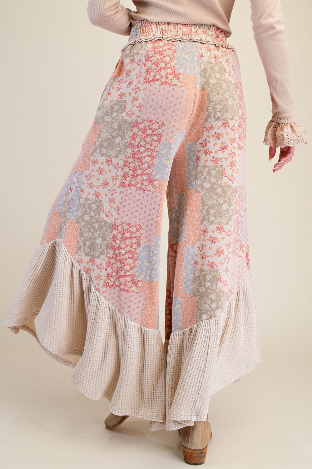 Patchwork Print Washed Pants