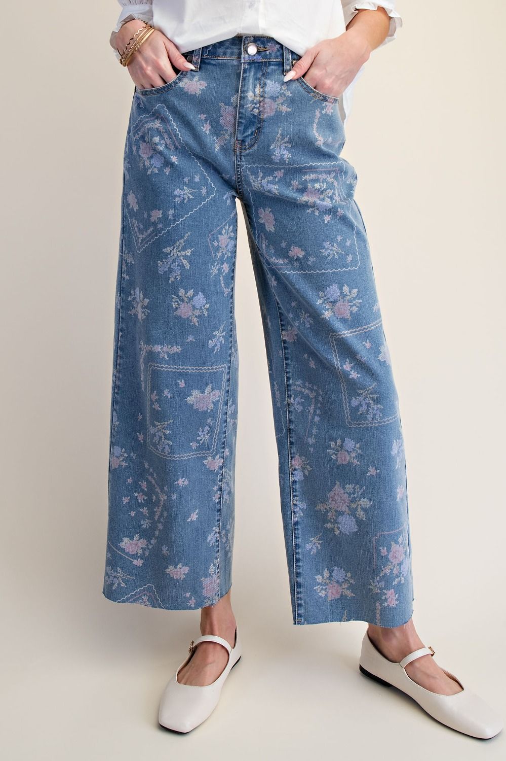 Printed Enzyme Washed Strecth Denim Pants