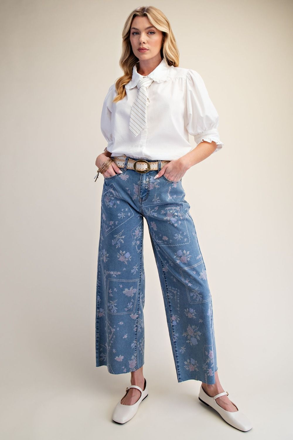 Printed Enzyme Washed Strecth Denim Pants