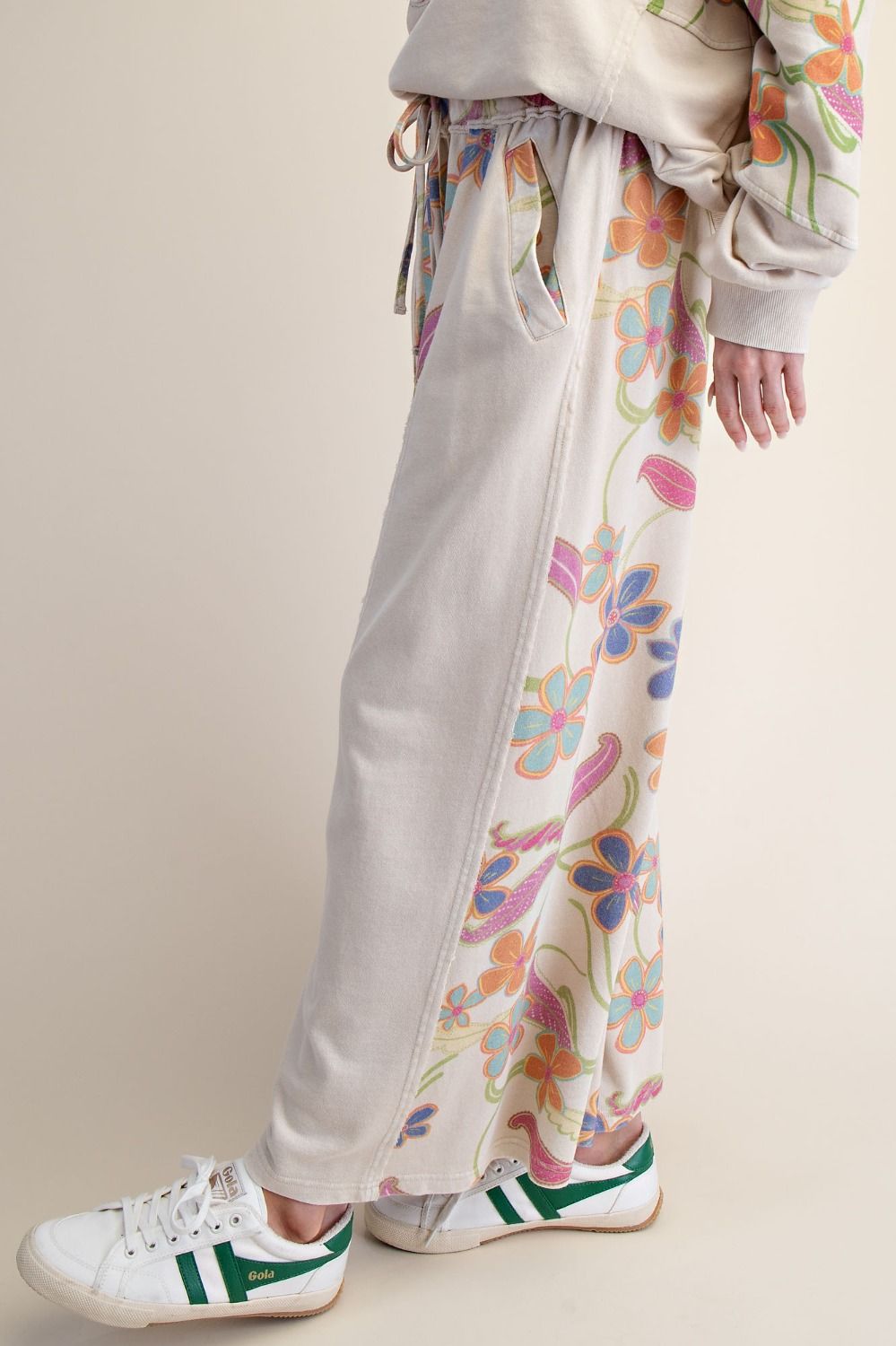 Floral Print Mix Washed Terry Pants