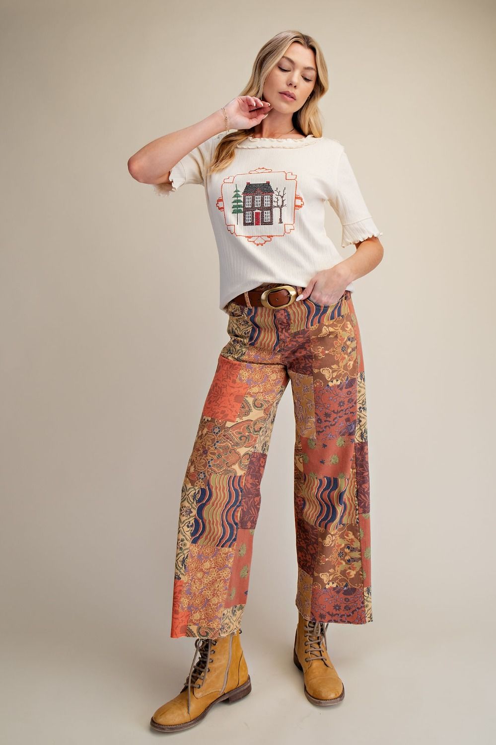 Signature Print Washed Strecth Twill Pants