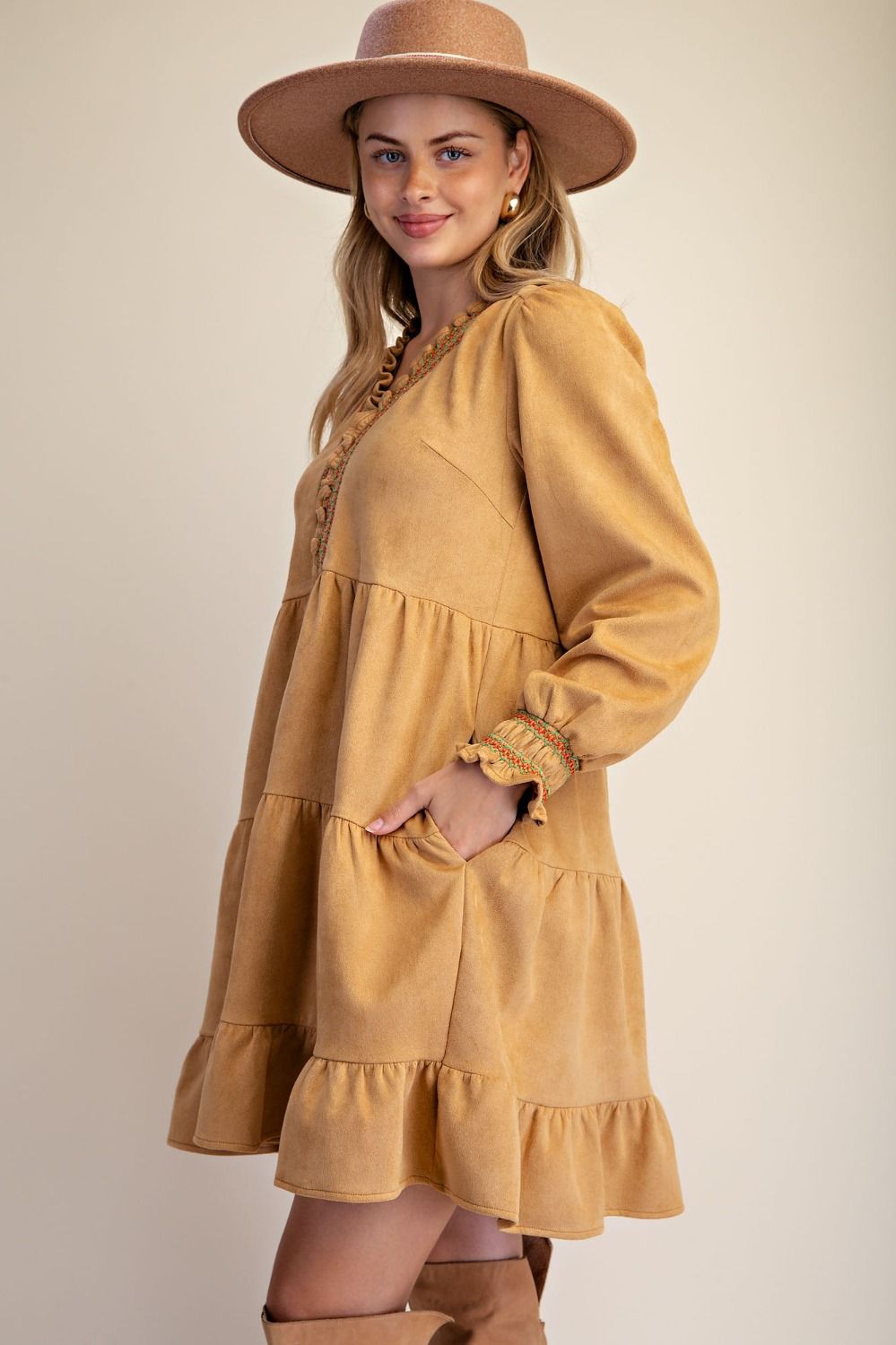 Tiered Faux Suede Dress