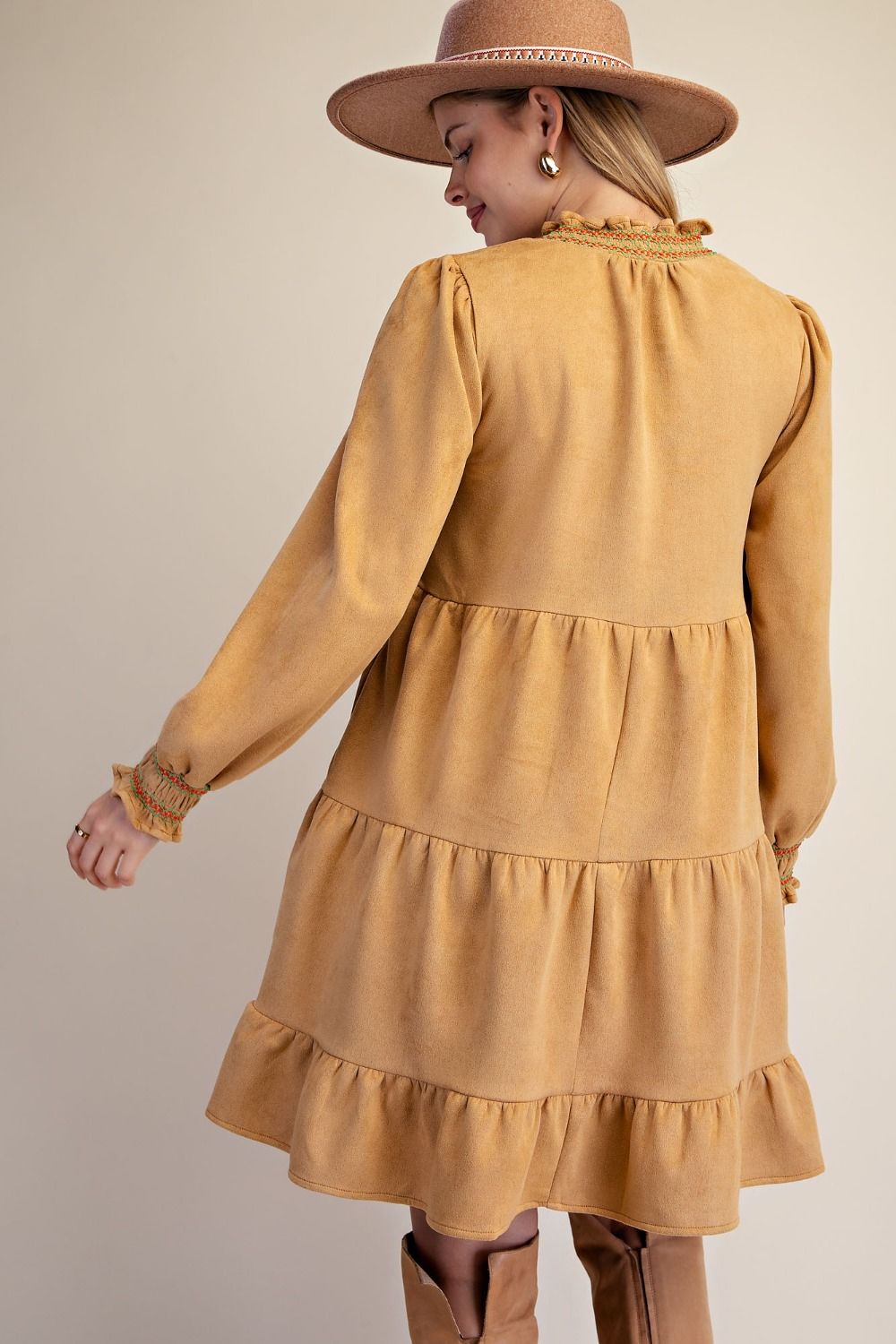 Tiered Faux Suede Dress