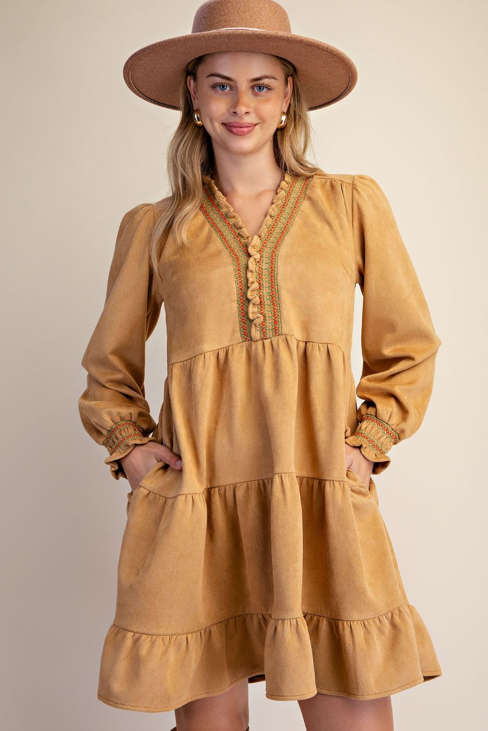 Tiered Faux Suede Dress