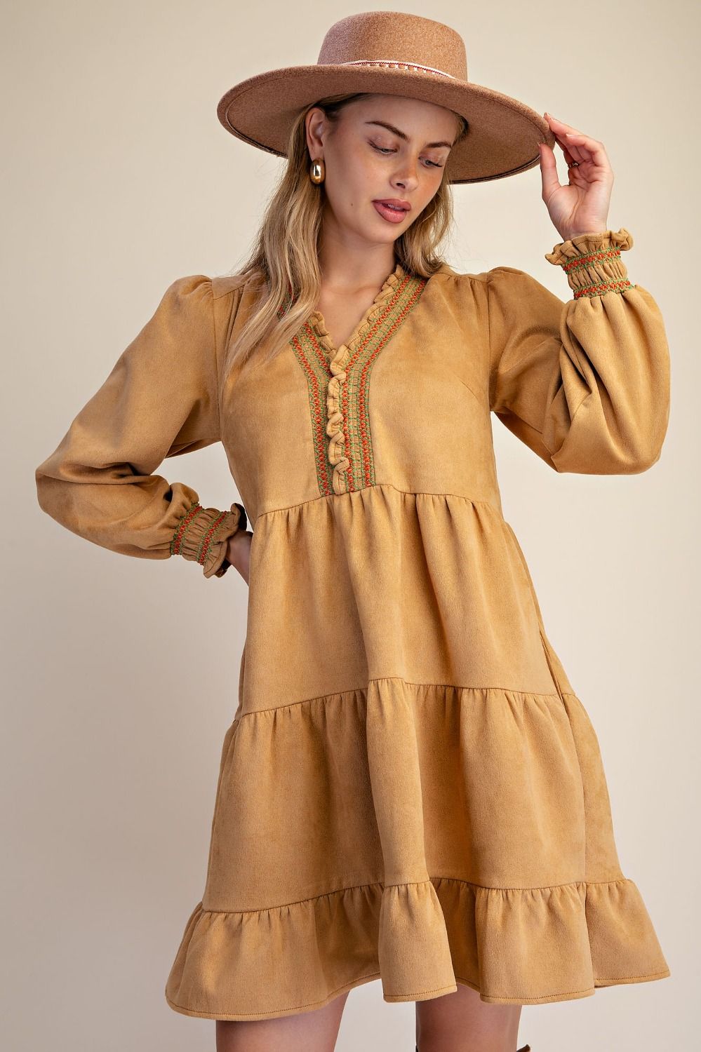 Tiered Faux Suede Dress