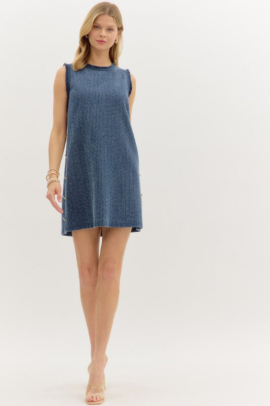 Denim Distressed Sleeveless Mini Dress
