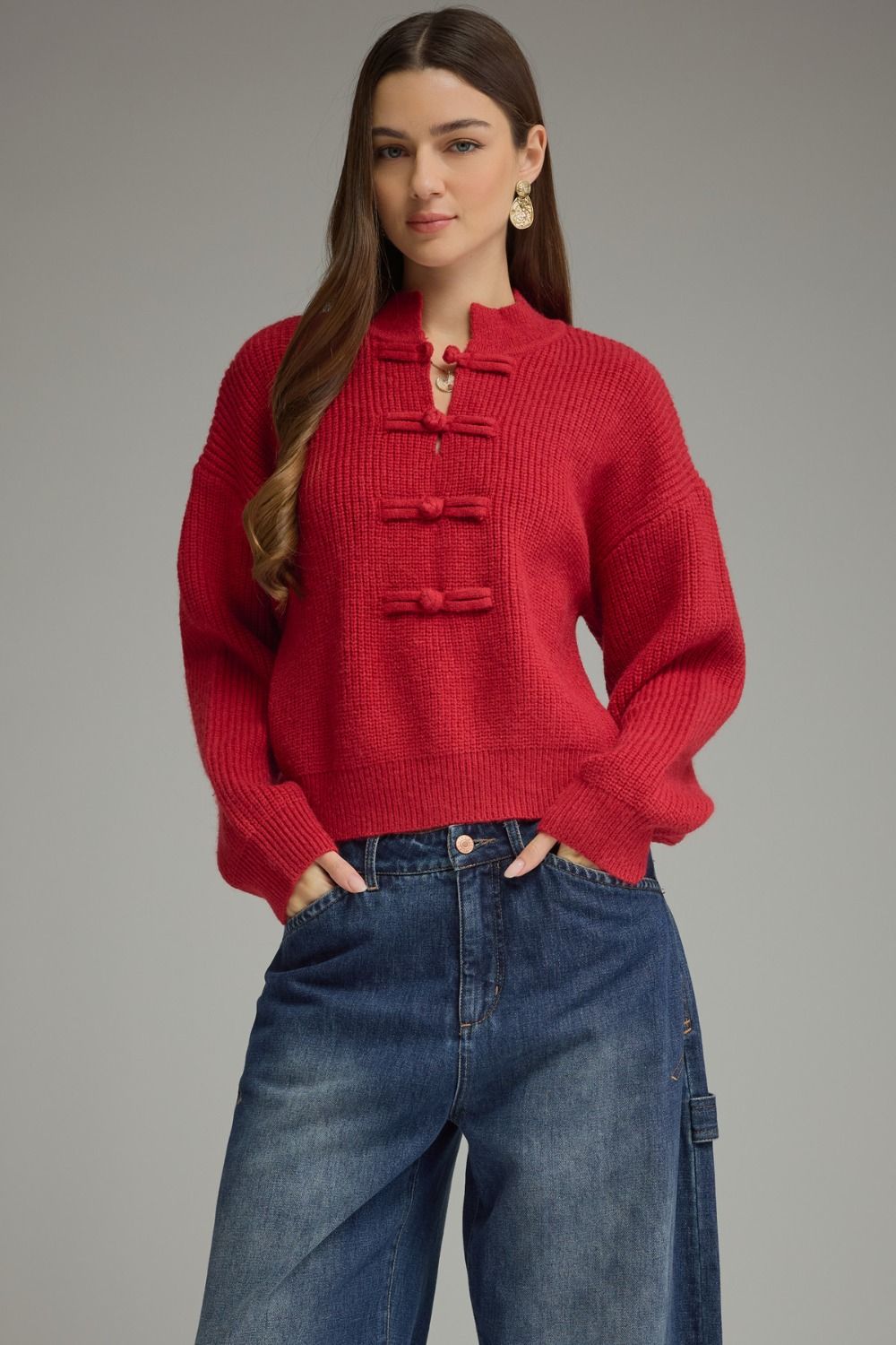 Frog Button Detail Sweater
