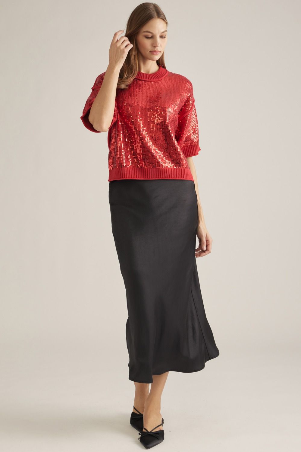 Sequin Detail Short Sleeve Sweater