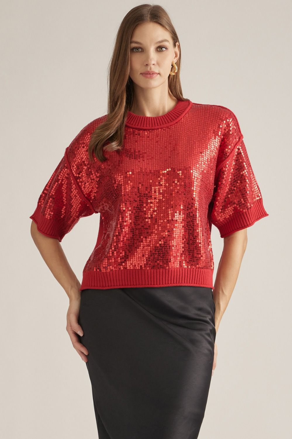 Sequin Detail Short Sleeve Sweater