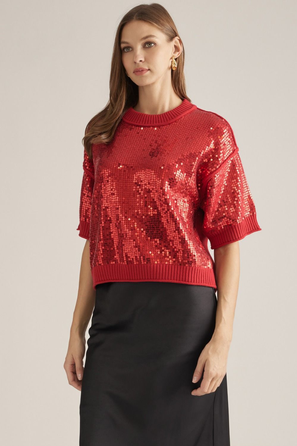 Sequin Detail Short Sleeve Sweater