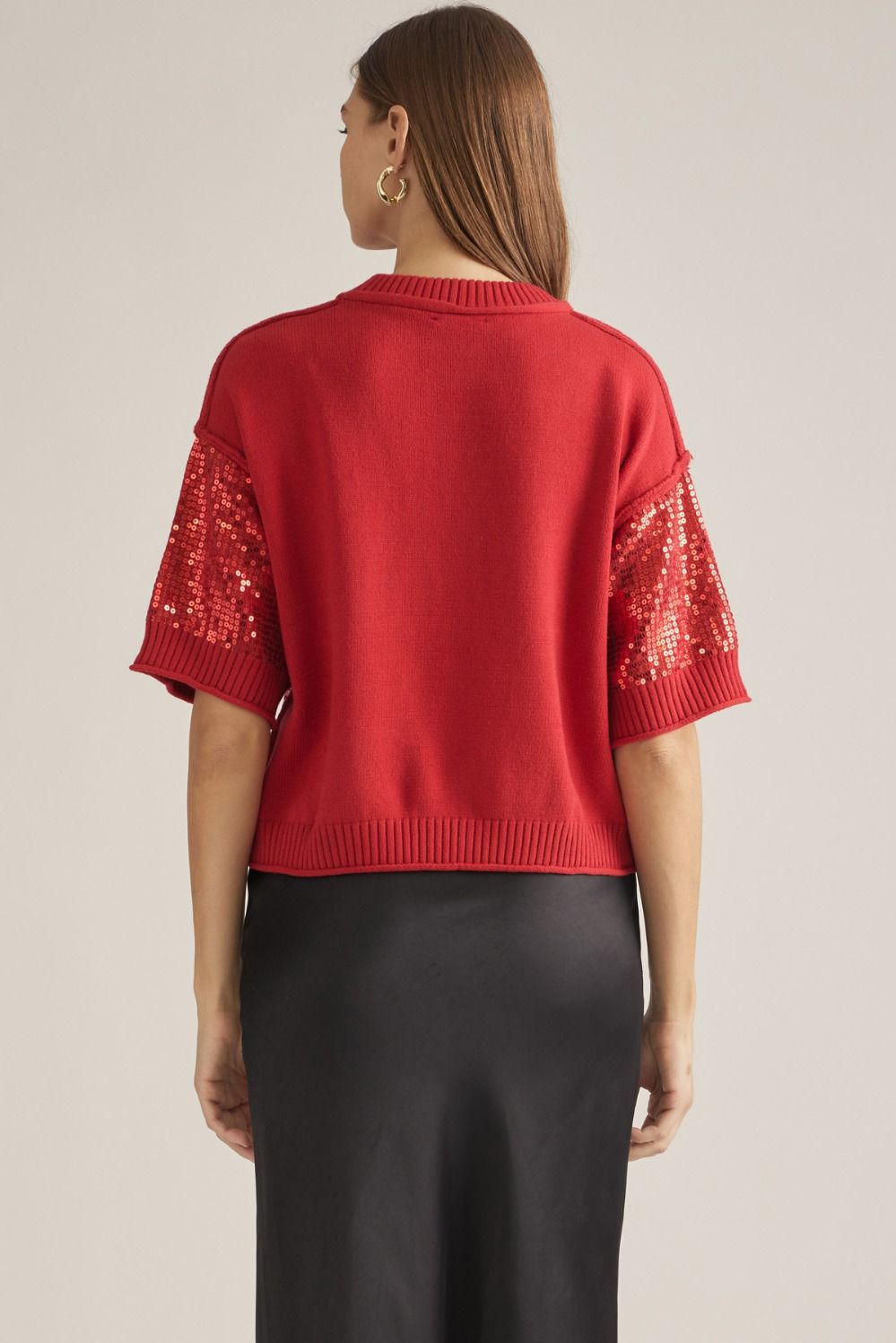 Sequin Detail Short Sleeve Sweater