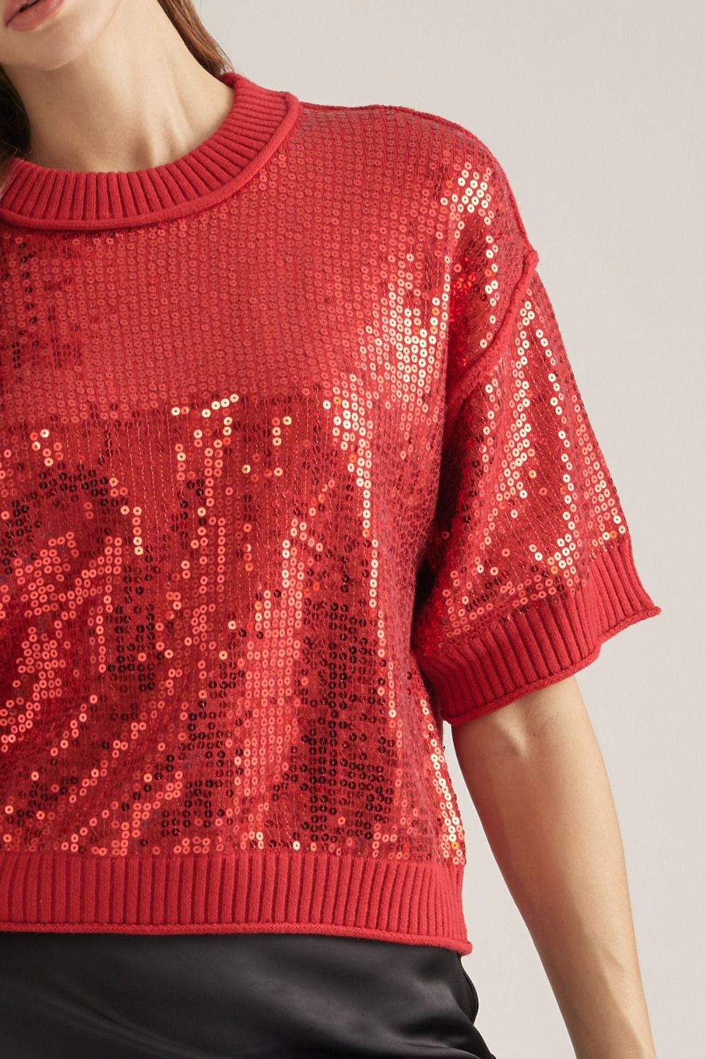 Sequin Detail Short Sleeve Sweater
