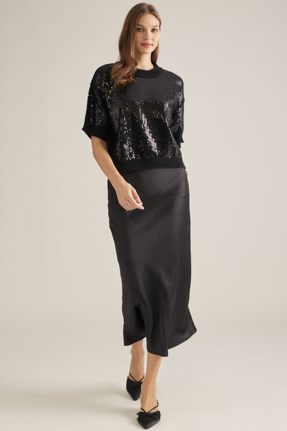 Sequin Detail Short Sleeve Sweater