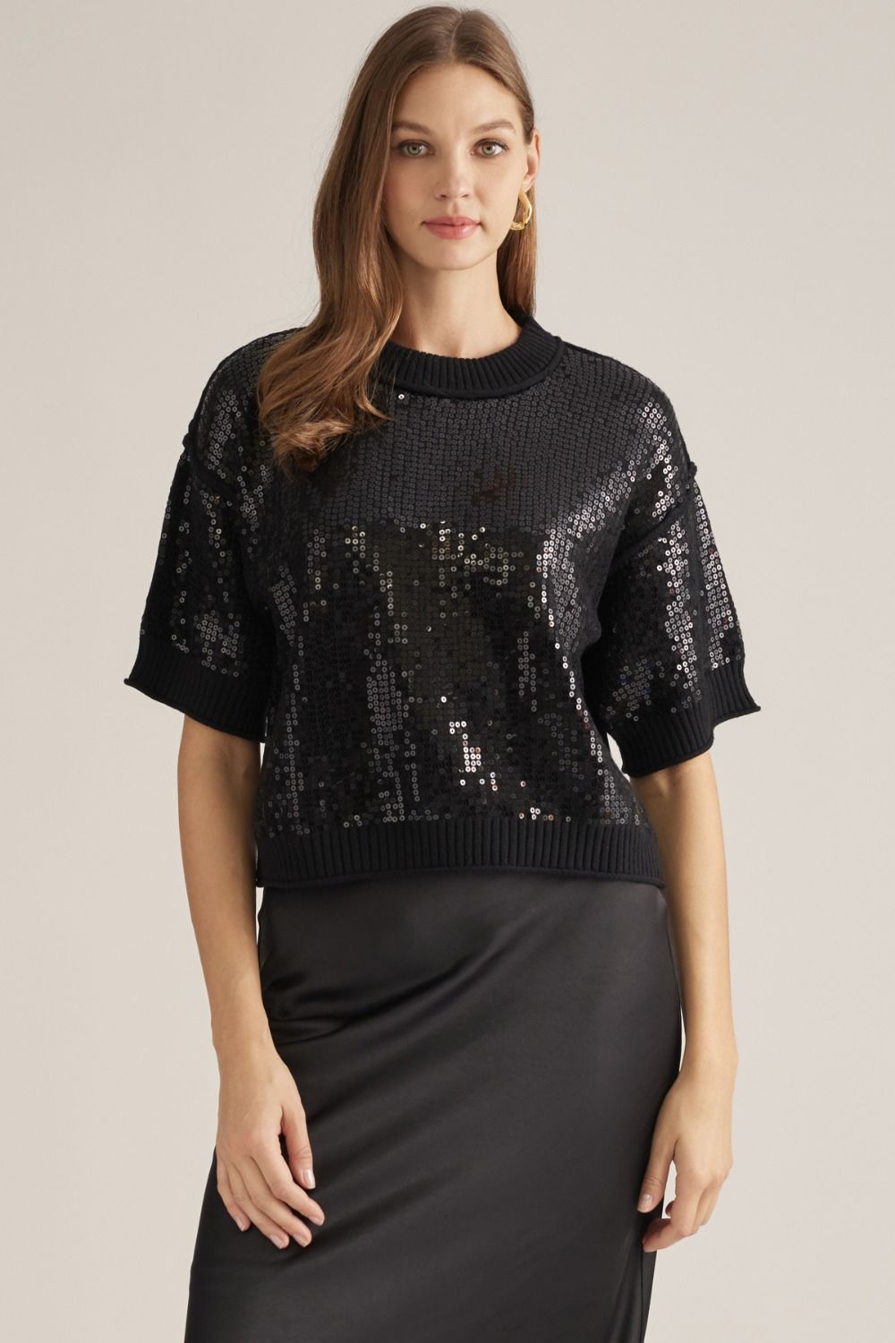 Sequin Detail Short Sleeve Sweater
