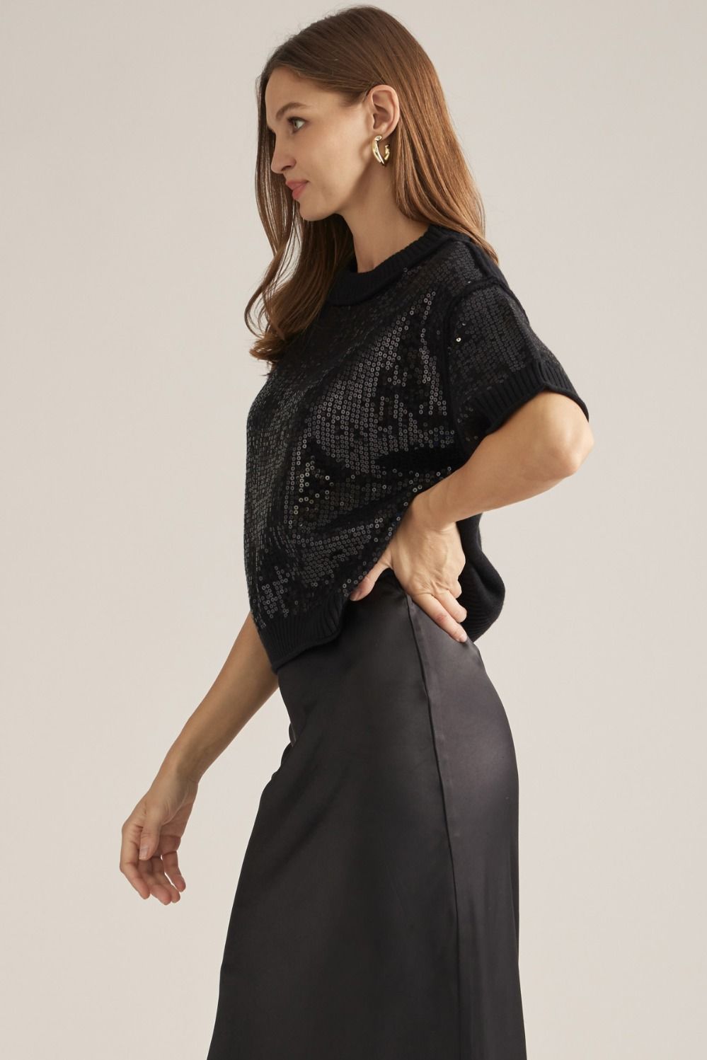 Sequin Detail Short Sleeve Sweater