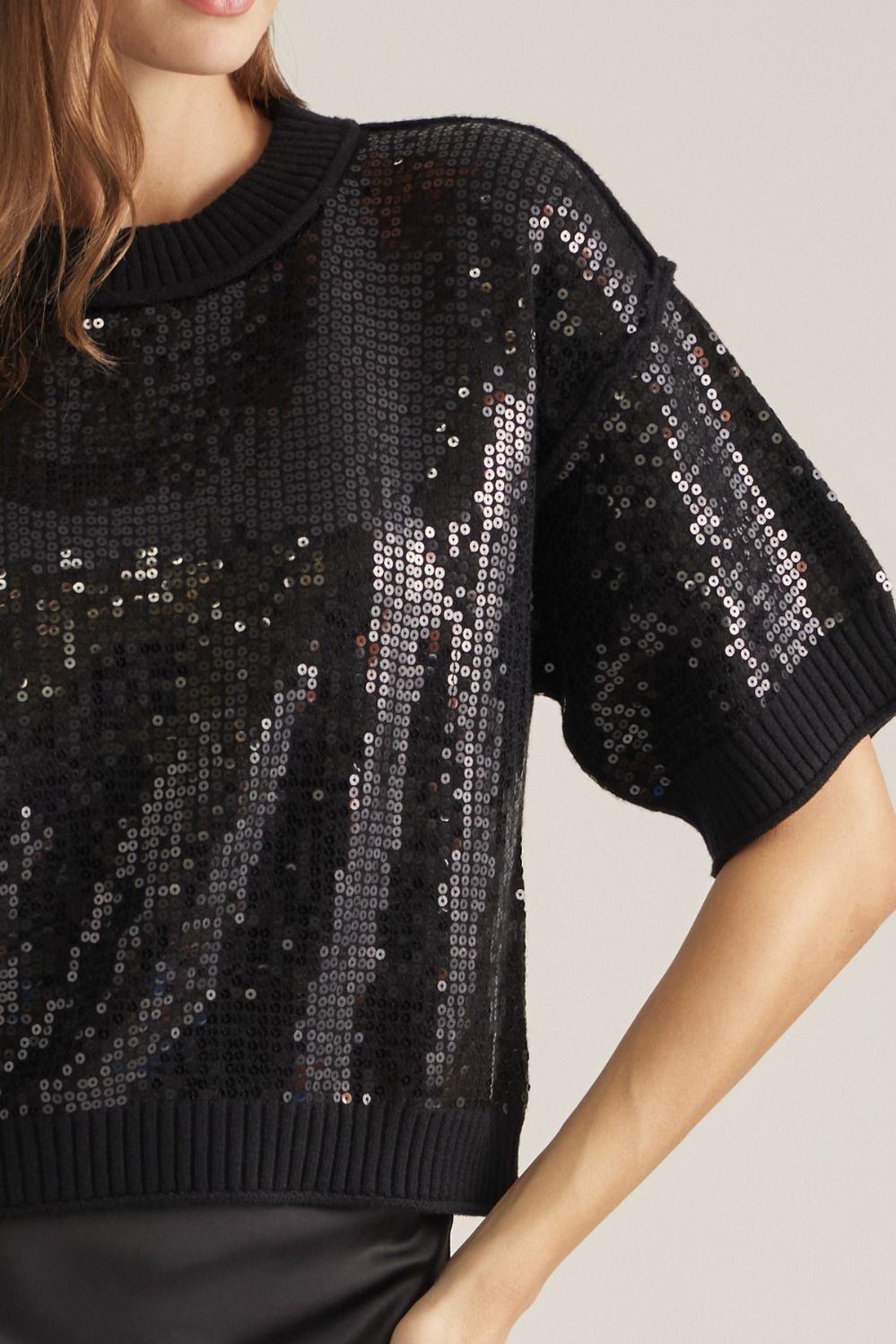 Sequin Detail Short Sleeve Sweater