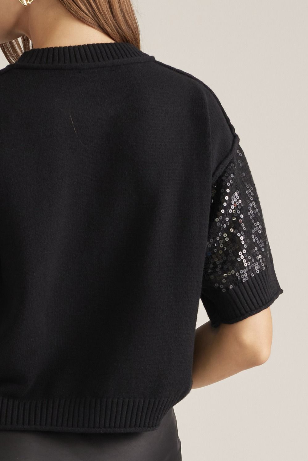 Sequin Detail Short Sleeve Sweater