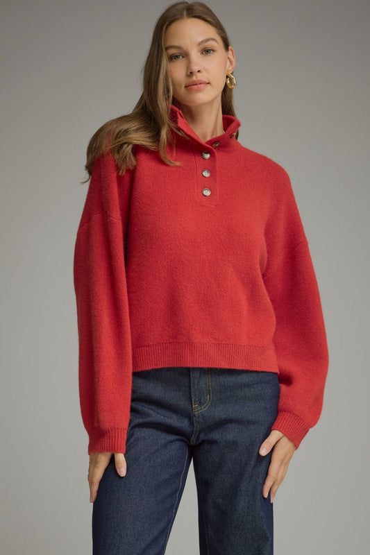 Solid Long Balloon Sleeve Sweater Top
