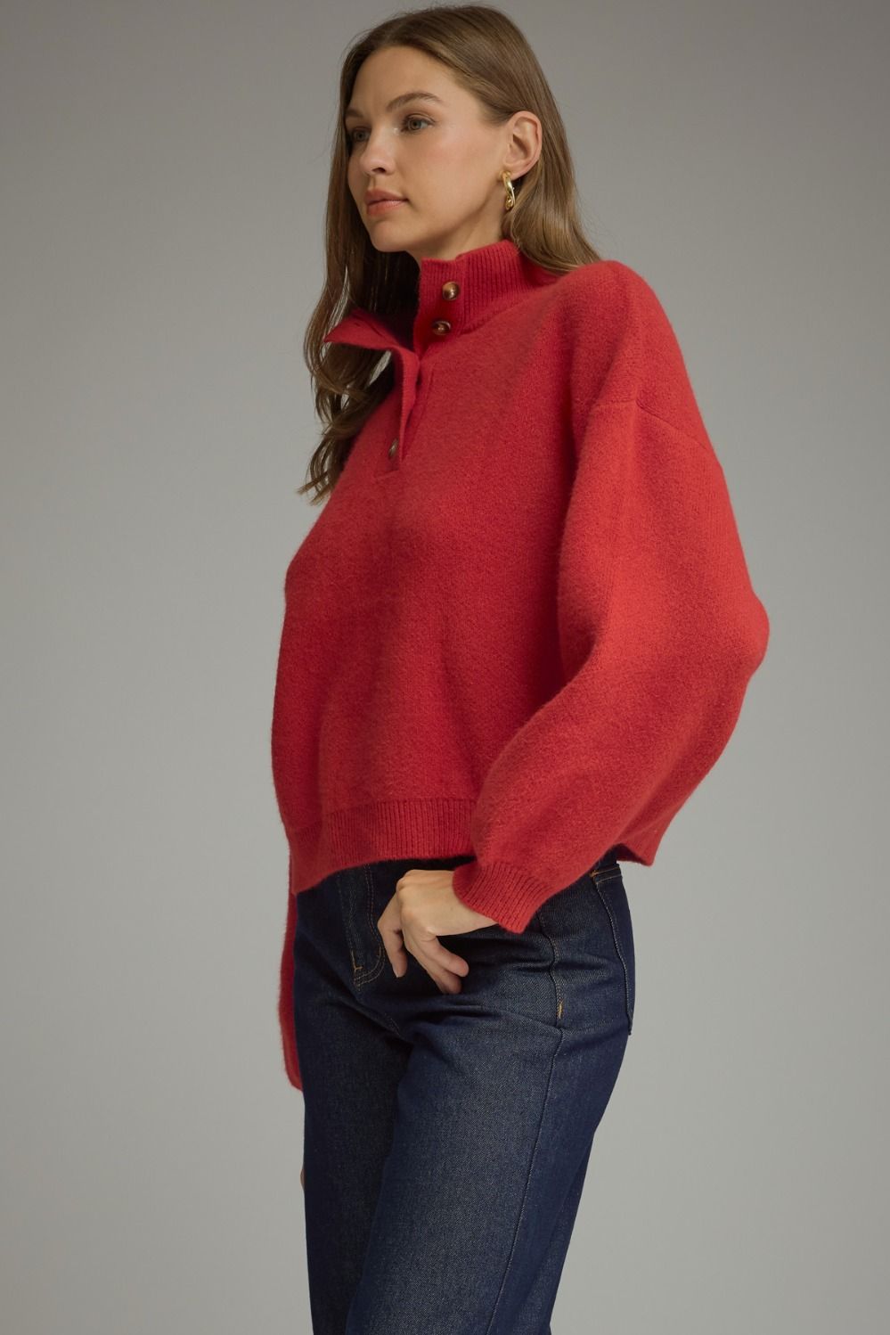 Solid Long Balloon Sleeve Sweater Top