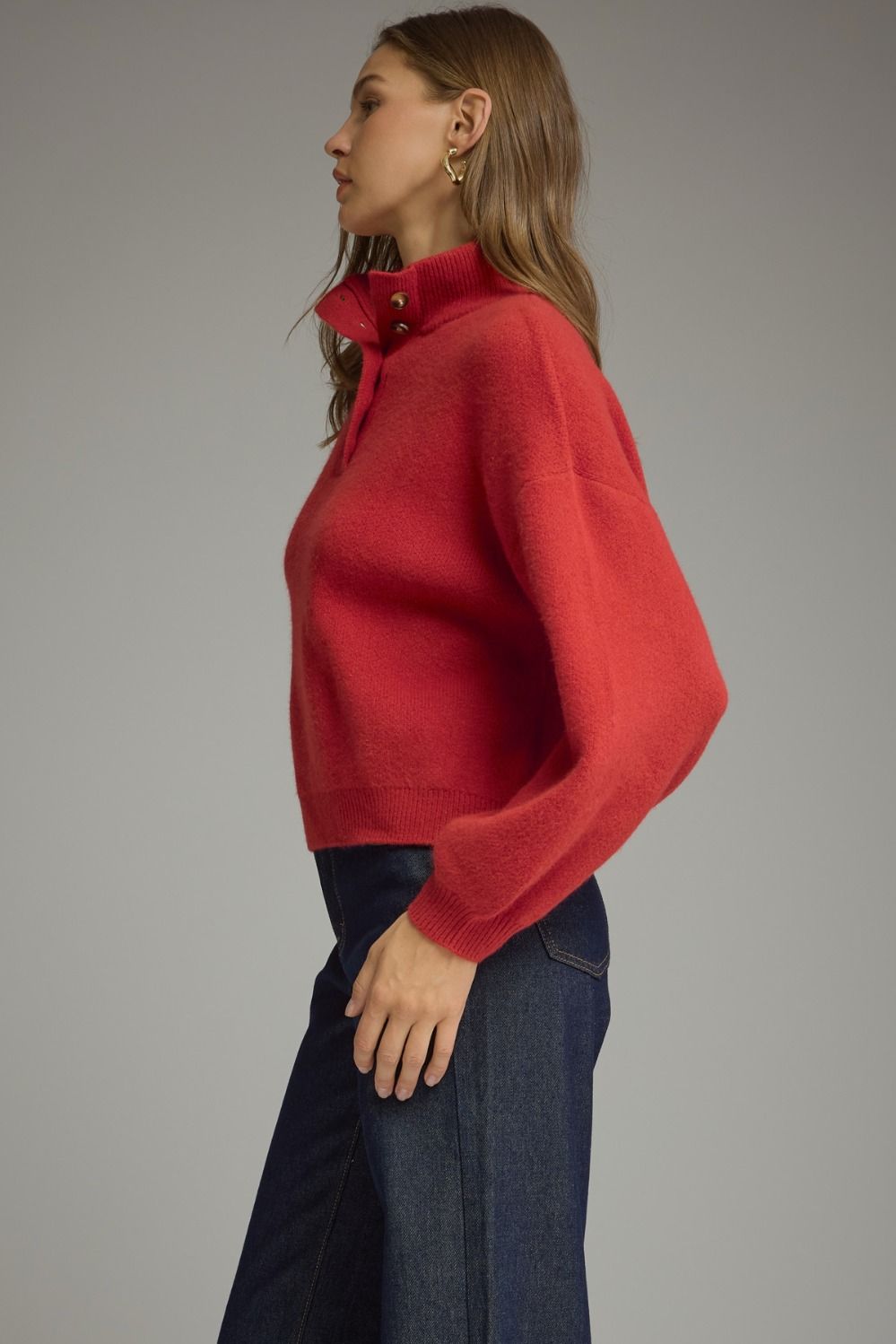 Solid Long Balloon Sleeve Sweater Top