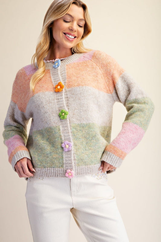 Striped Pattern Knitted Sweater Cardigan
