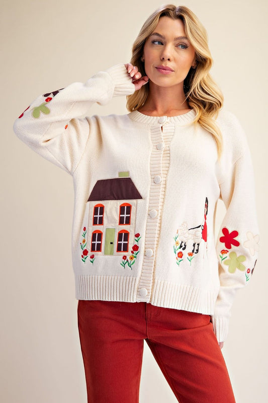 Country House Patch Sweater Cardigan