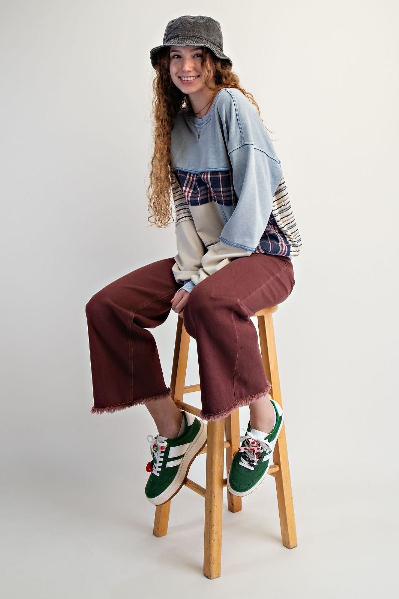 Plaid Mix Washed Terry Pullover