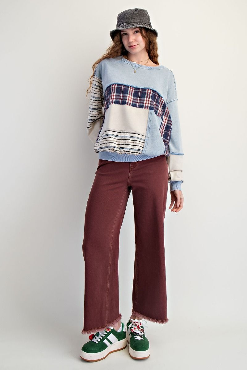 Plaid Mix Washed Terry Pullover