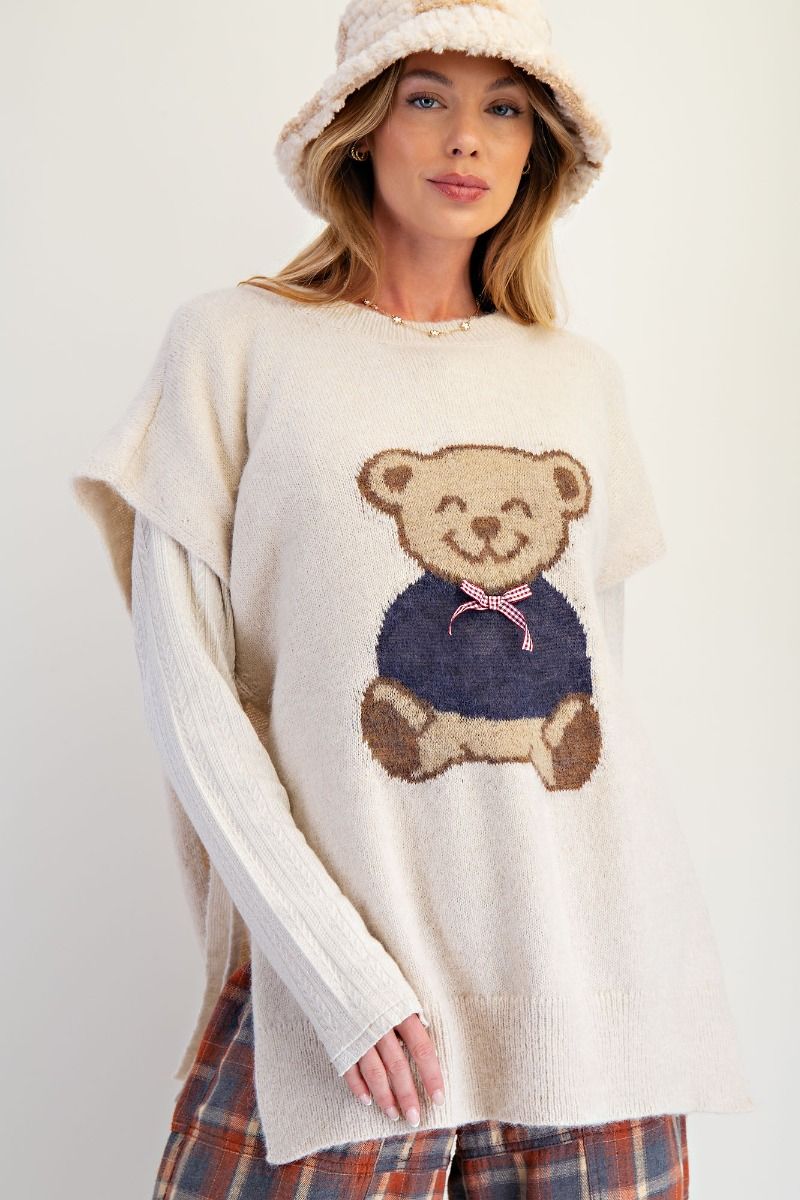 Teddy Bear Front Knitted Sweater Vest
