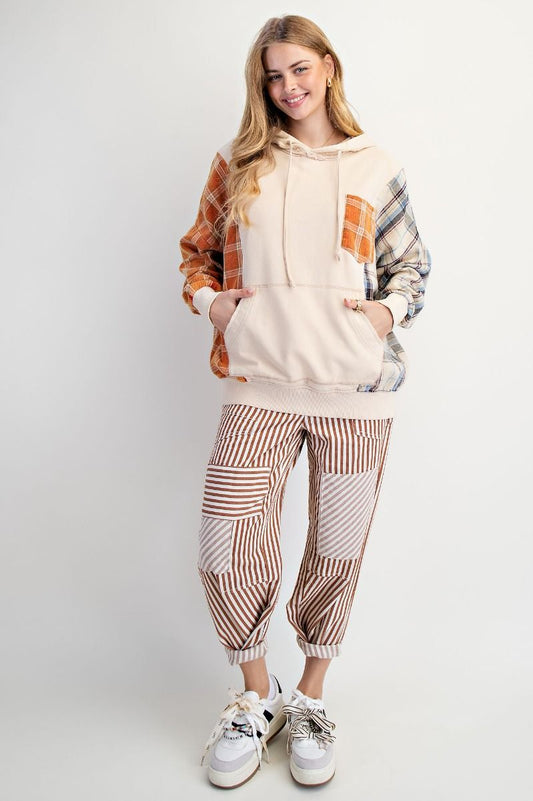 Plaid Mix Washed Terry Hoodie Pullover