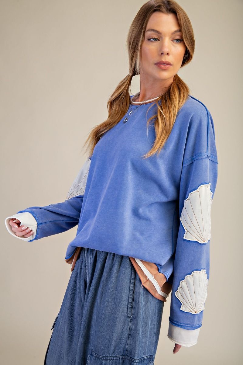Shell Patches Washed Terry Pullover