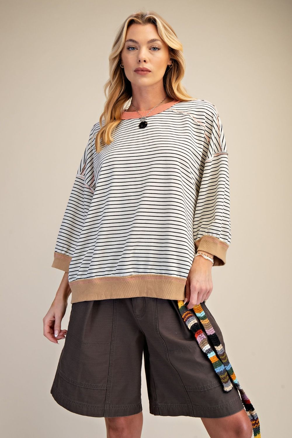 Striped Washed Terry Pullover