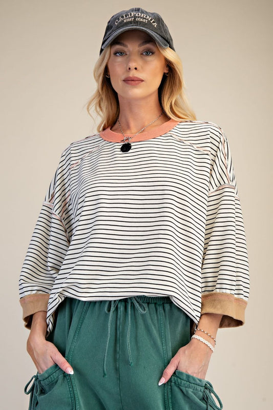 Striped Washed Terry Pullover