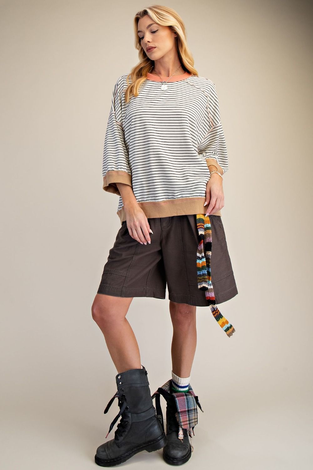 Striped Washed Terry Pullover