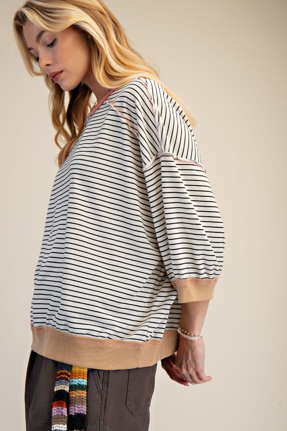 Striped Washed Terry Pullover