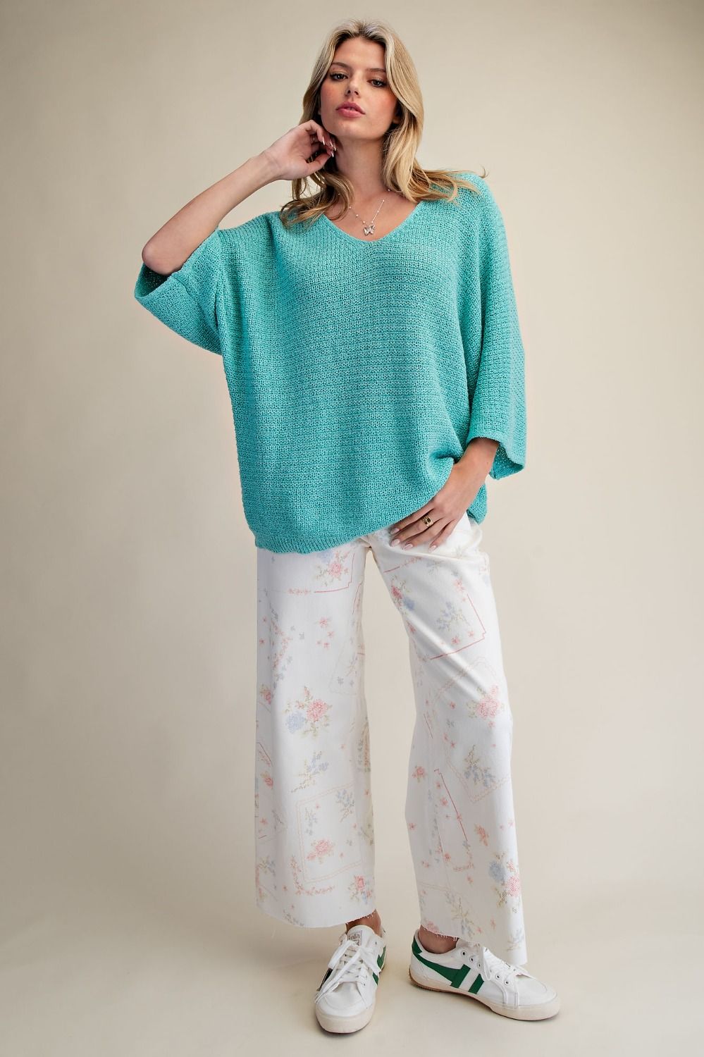 3/4 Sleeve Knitted Sweater