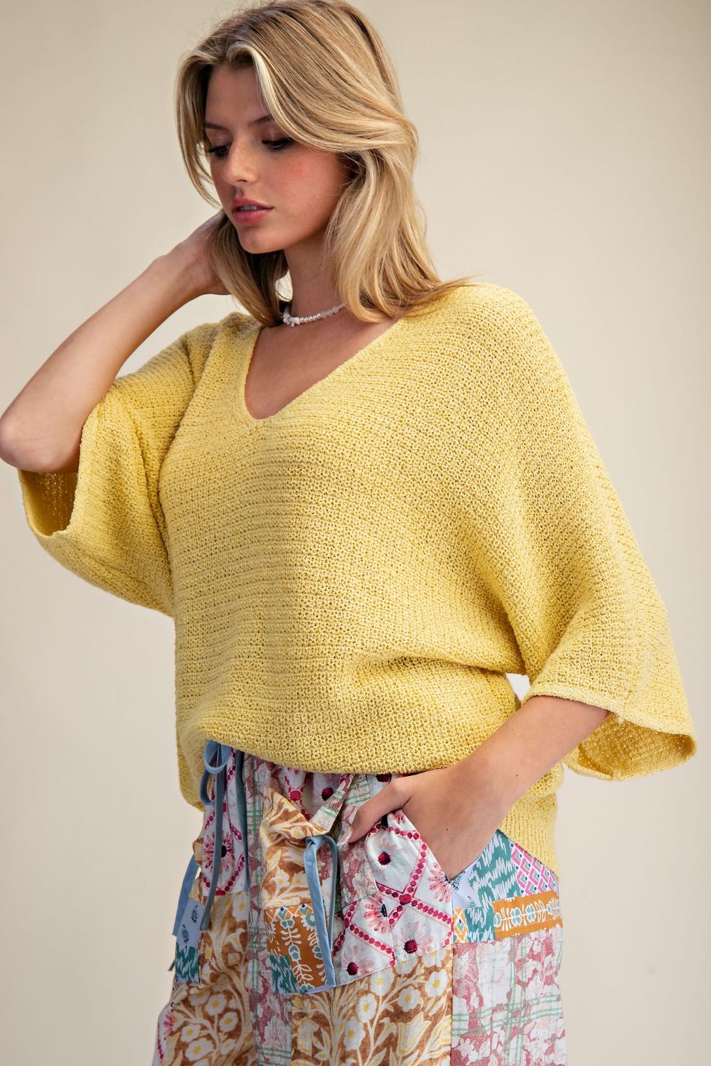 3/4 Sleeve Knitted Sweater