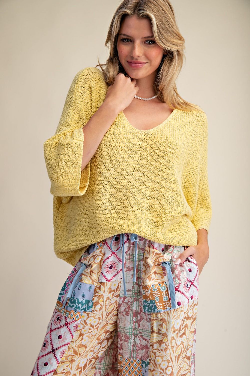 3/4 Sleeve Knitted Sweater