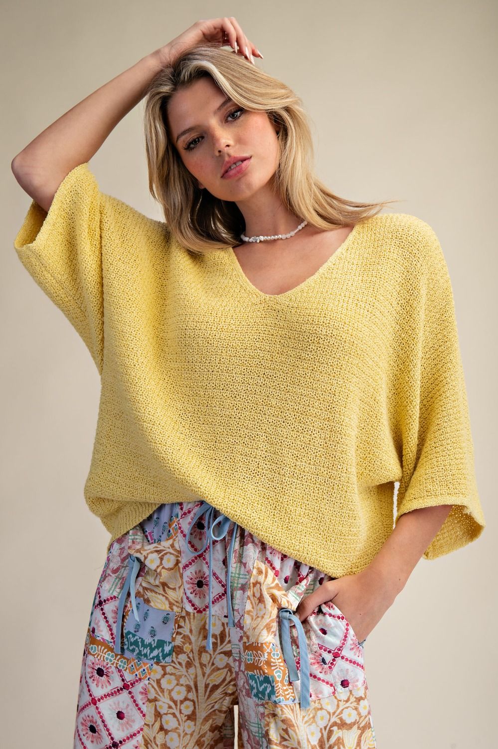 3/4 Sleeve Knitted Sweater