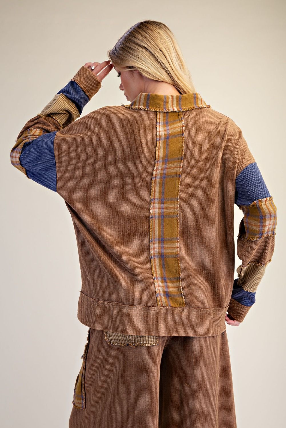 Patchwork Thermal Knit Washed Top