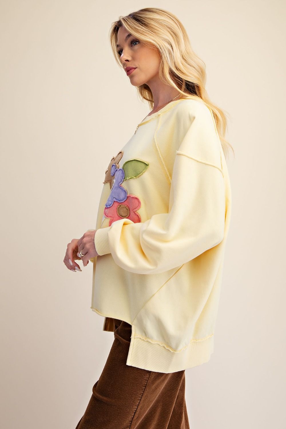 Floral Patched Washed Terry Pullover