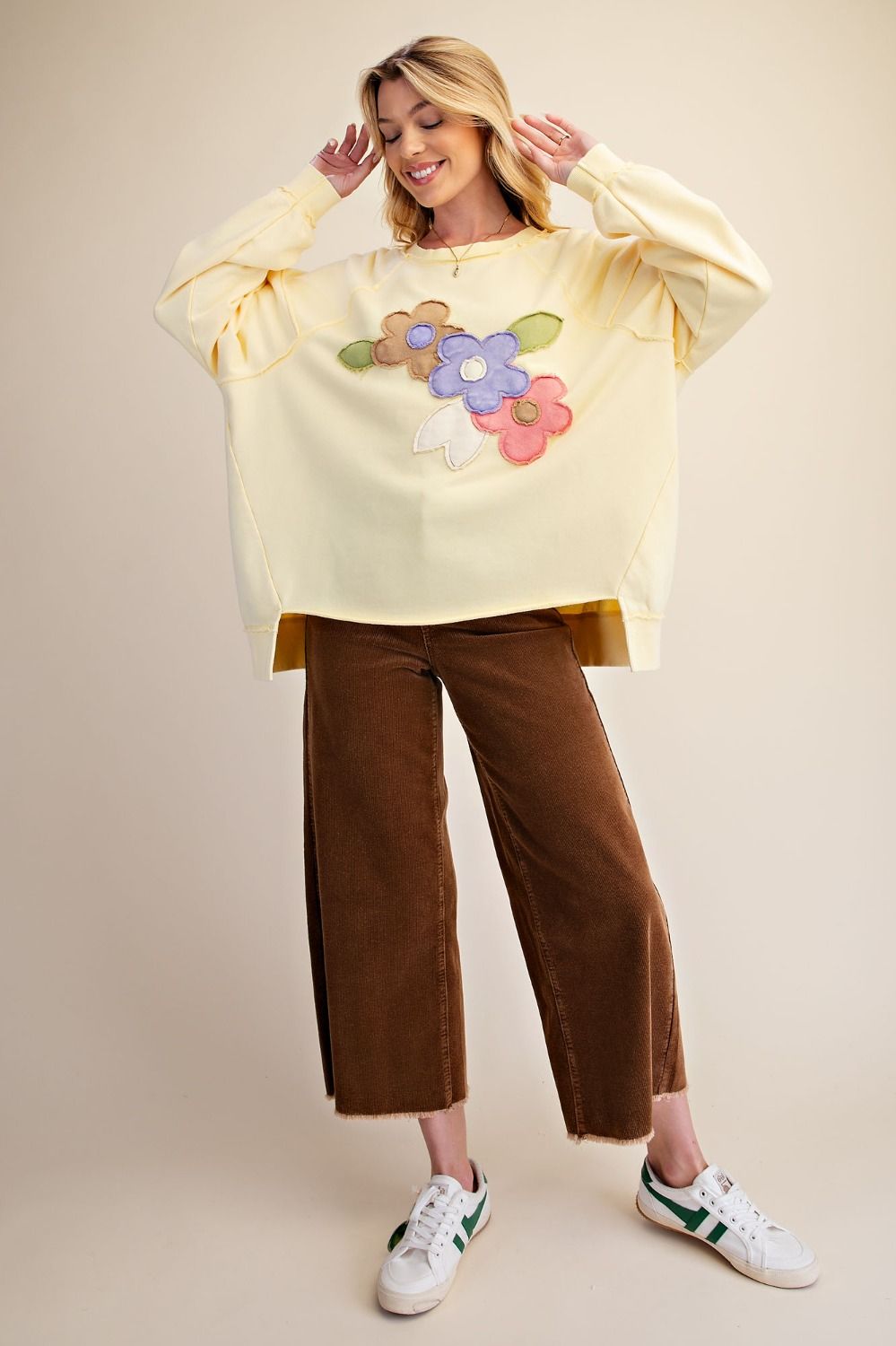 Floral Patched Washed Terry Pullover