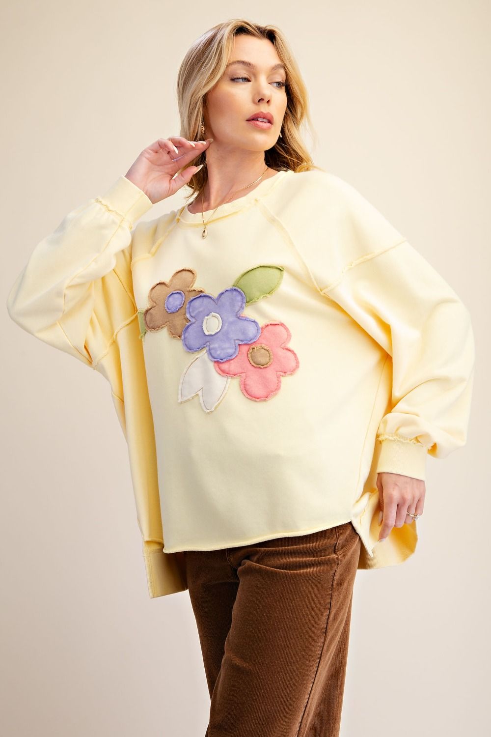 Floral Patched Washed Terry Pullover