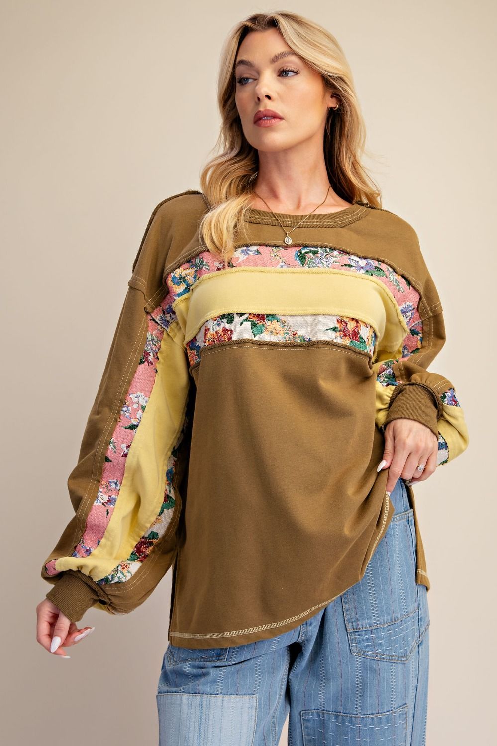 Print Mix Washed Terry Pullover